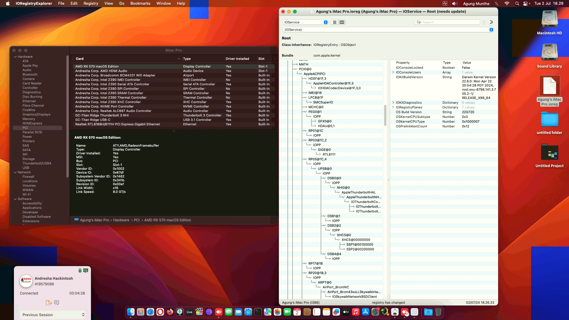 Success Hackintosh macOS Ventura 13.6.7 Build 22G720 in Gigabyte Z390 D + Intel Core i9 9900K + AMD RX 570